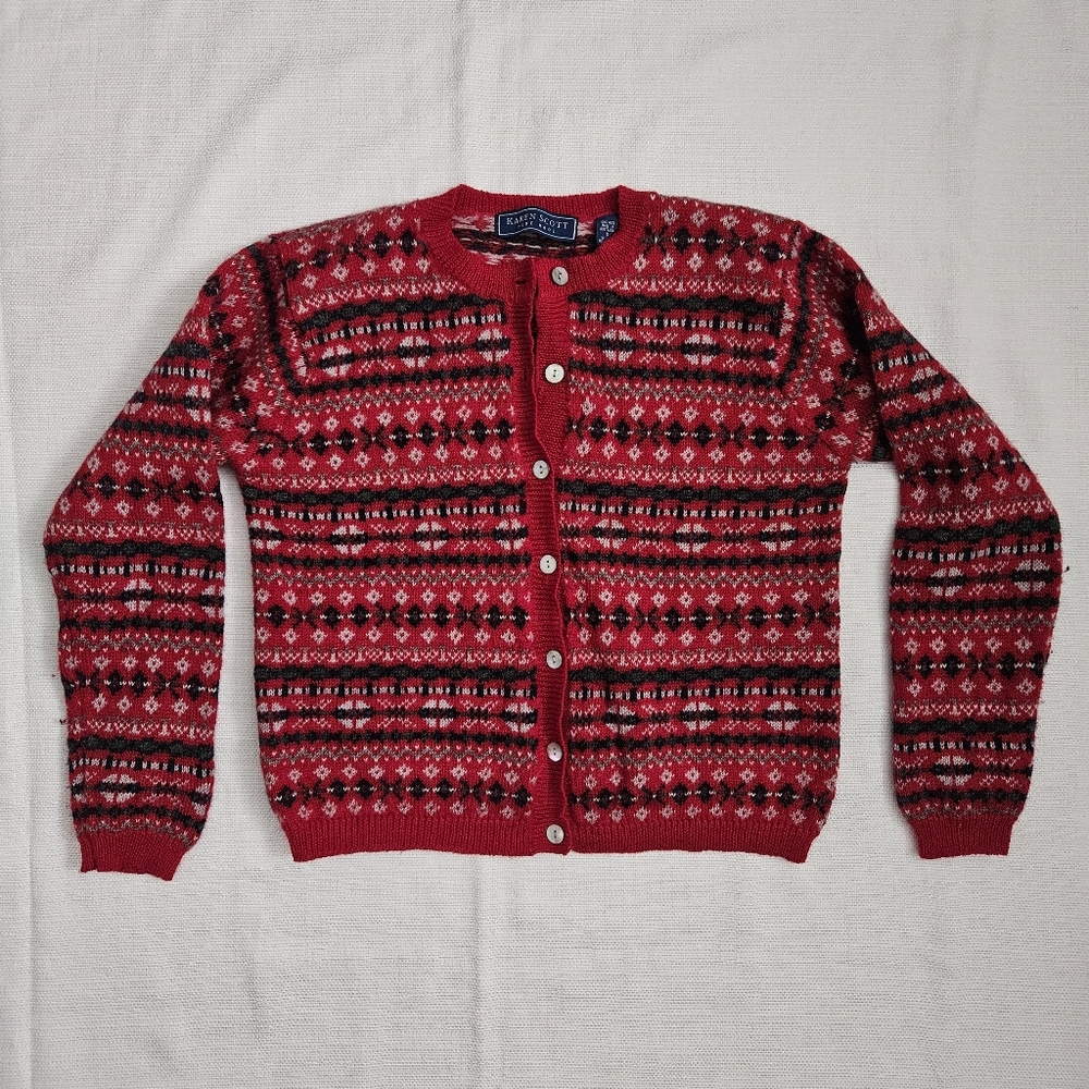 Karen Scott Women's Wool‎ Cardigan Size Small Fair Isle